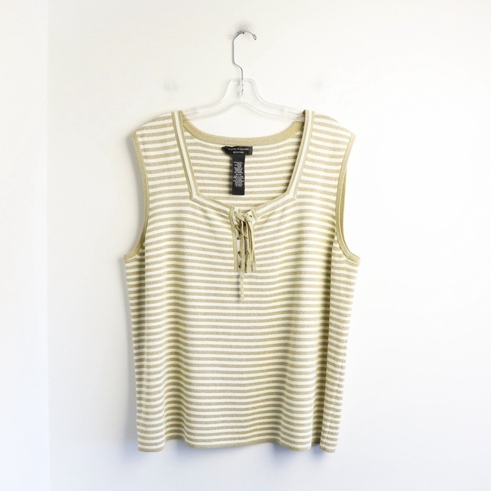 Cable & Gauge Sleeveless Sweater Pullover striped metallic print 3X vest bronze